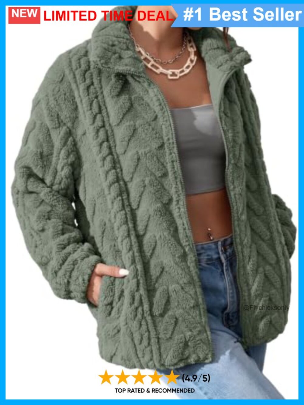 Women's Fleece Zip Up Jacket Stand Collar Pockets Oversized Casual Coat